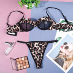 European and American 2025 new  Sexy mesh leopard print splicing push-up backless sexy underwear set - Image 5