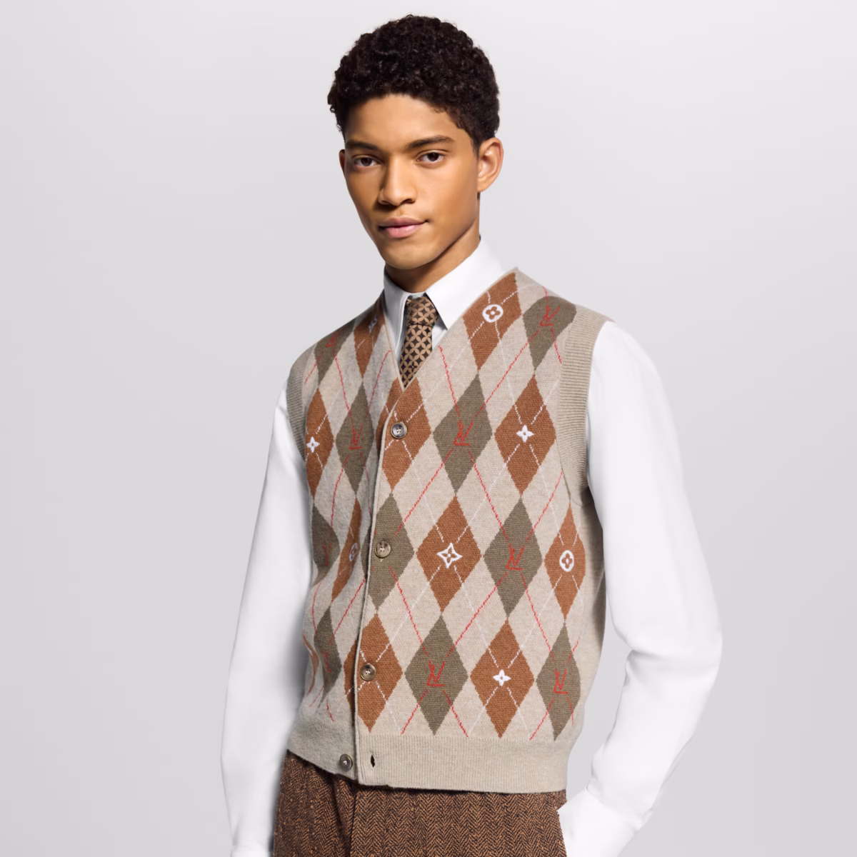 Argyle intarsia cardigan vest - Image 1