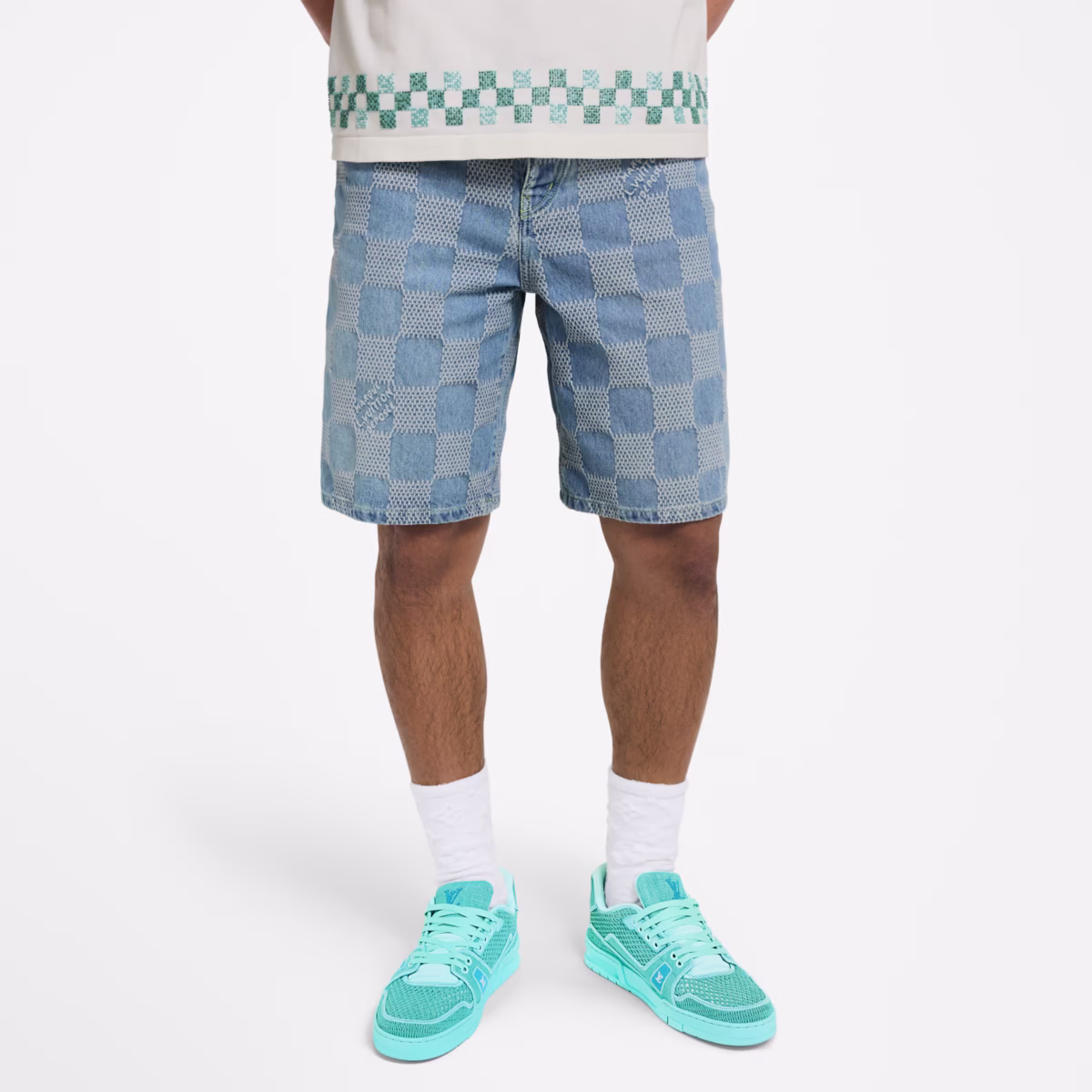 Damier 3d light denim shorts - Image 4