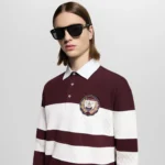 Damier striped long sleeved polo shirt