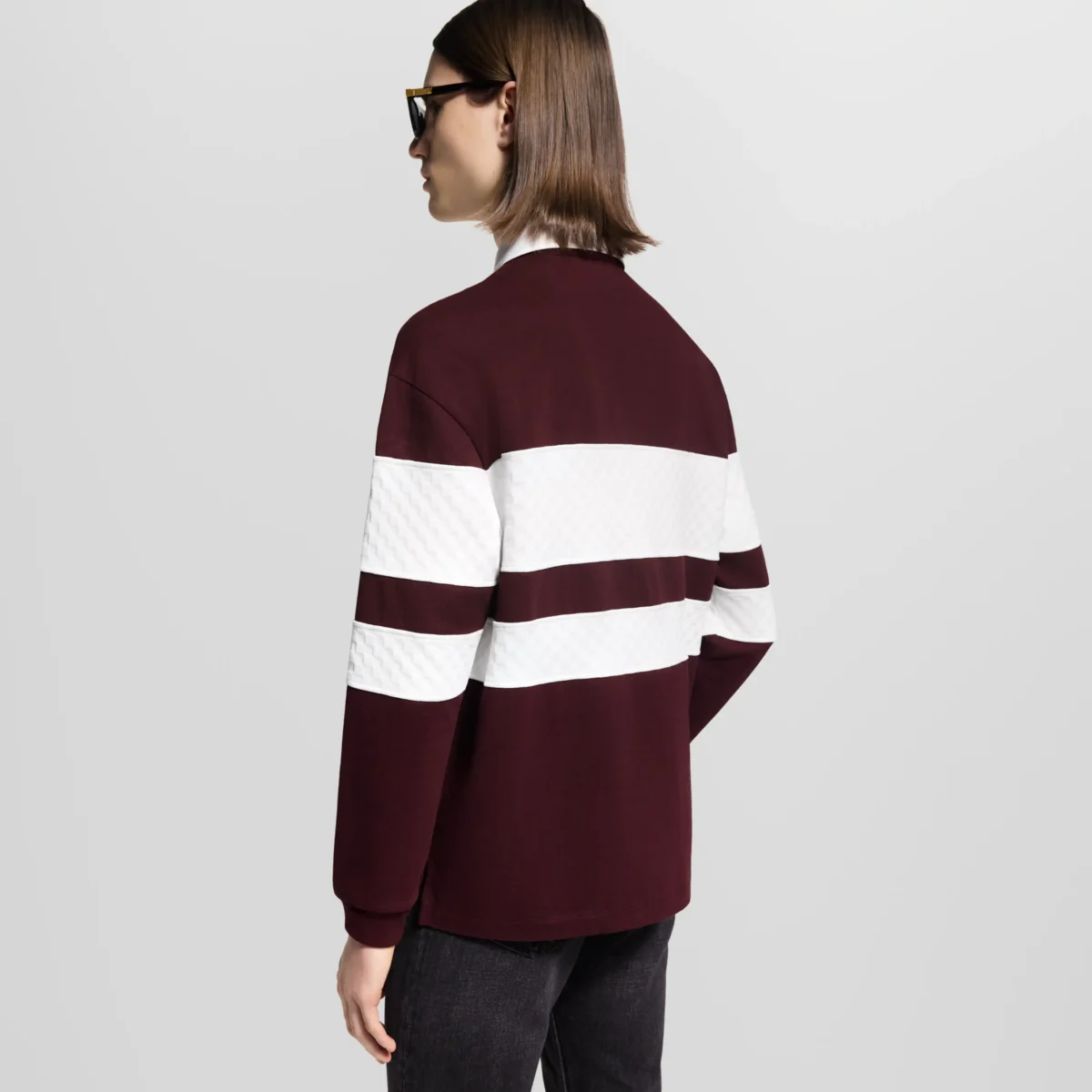 Damier striped long sleeved polo shirt - Image 4