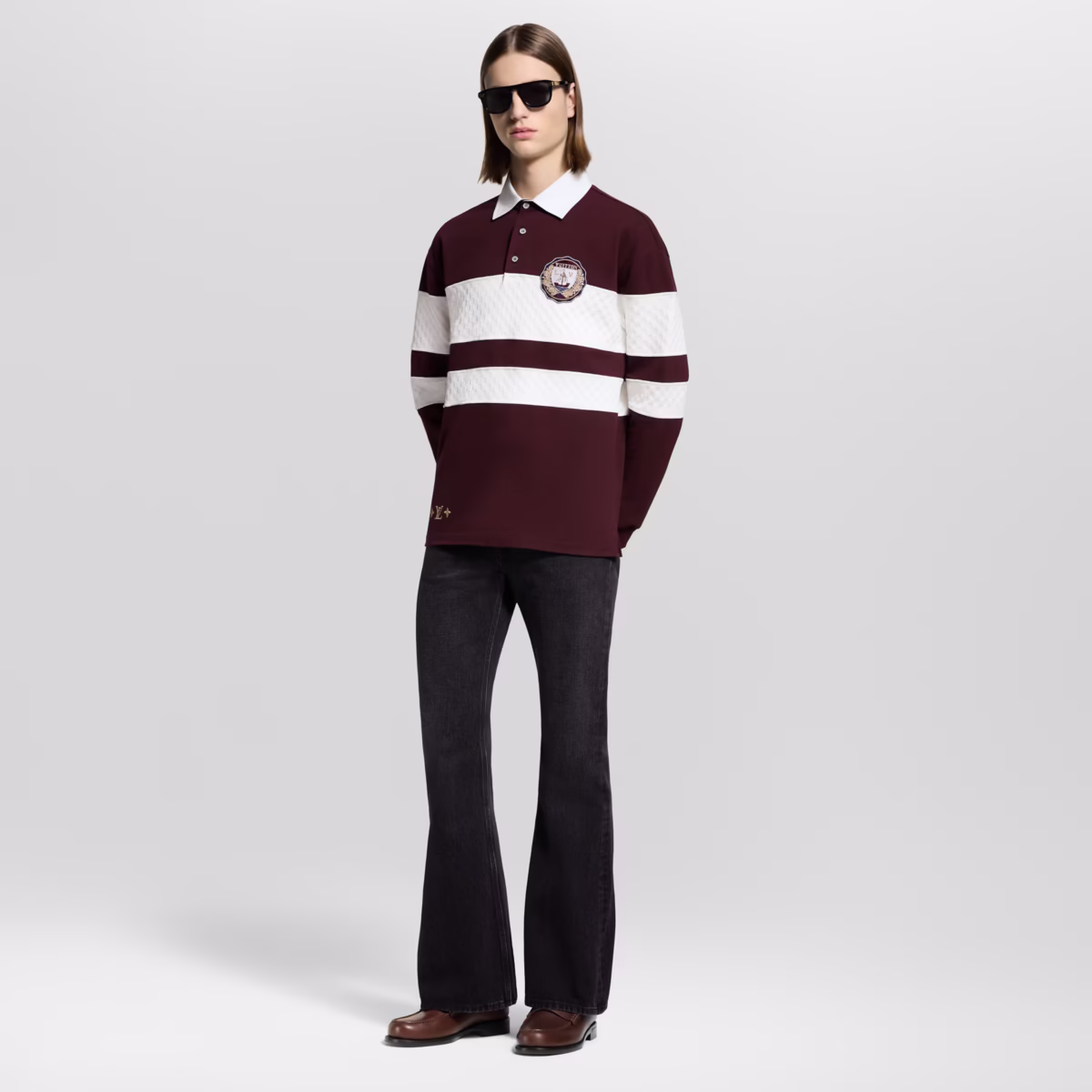 LV Damier Striped Long Sleeved Polo Shirt - Image 2