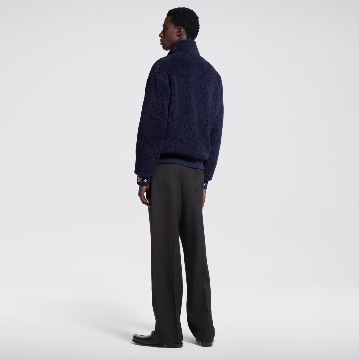 leather patch fleece blouson - Image 5