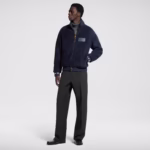 leather patch fleece blouson - Image 4