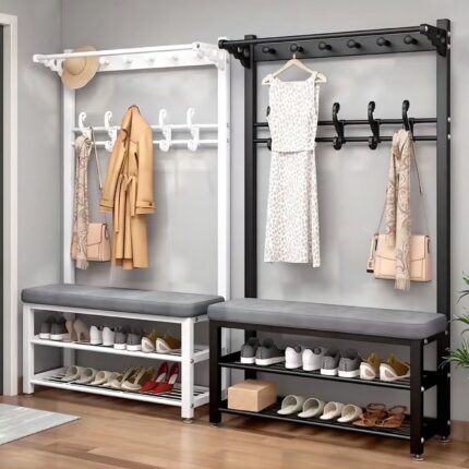 Metro Industrial Entryway Hall Tree with Padded Bench